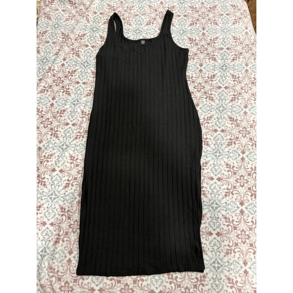 SHEIN Black Ribbed Midi Tank Dress